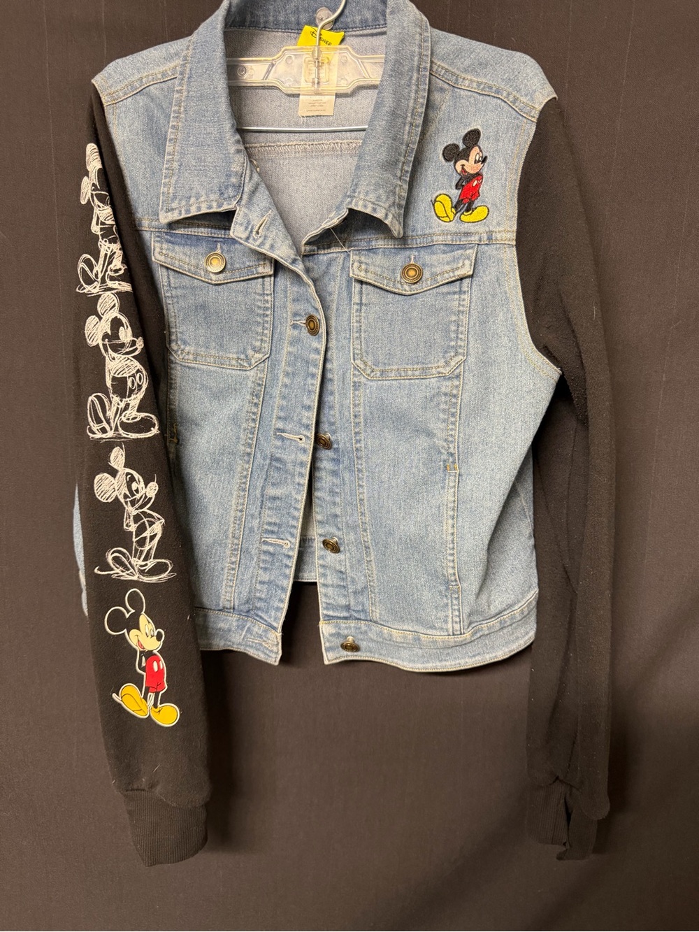 Disney Mickey Mouse Jerry Leigh Women’s Denim Jacket M Graphic Sleeves
